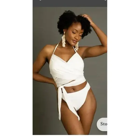 Joyfolie Fairlight Bikini Set White Boho Wrap Top Hi Cut Bottoms Small - Picture 3 of 9